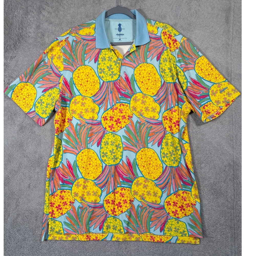 Chubbies Golf Polo Shirt‎ Mens XL Pineapple Floral Colorful Weekend Approved